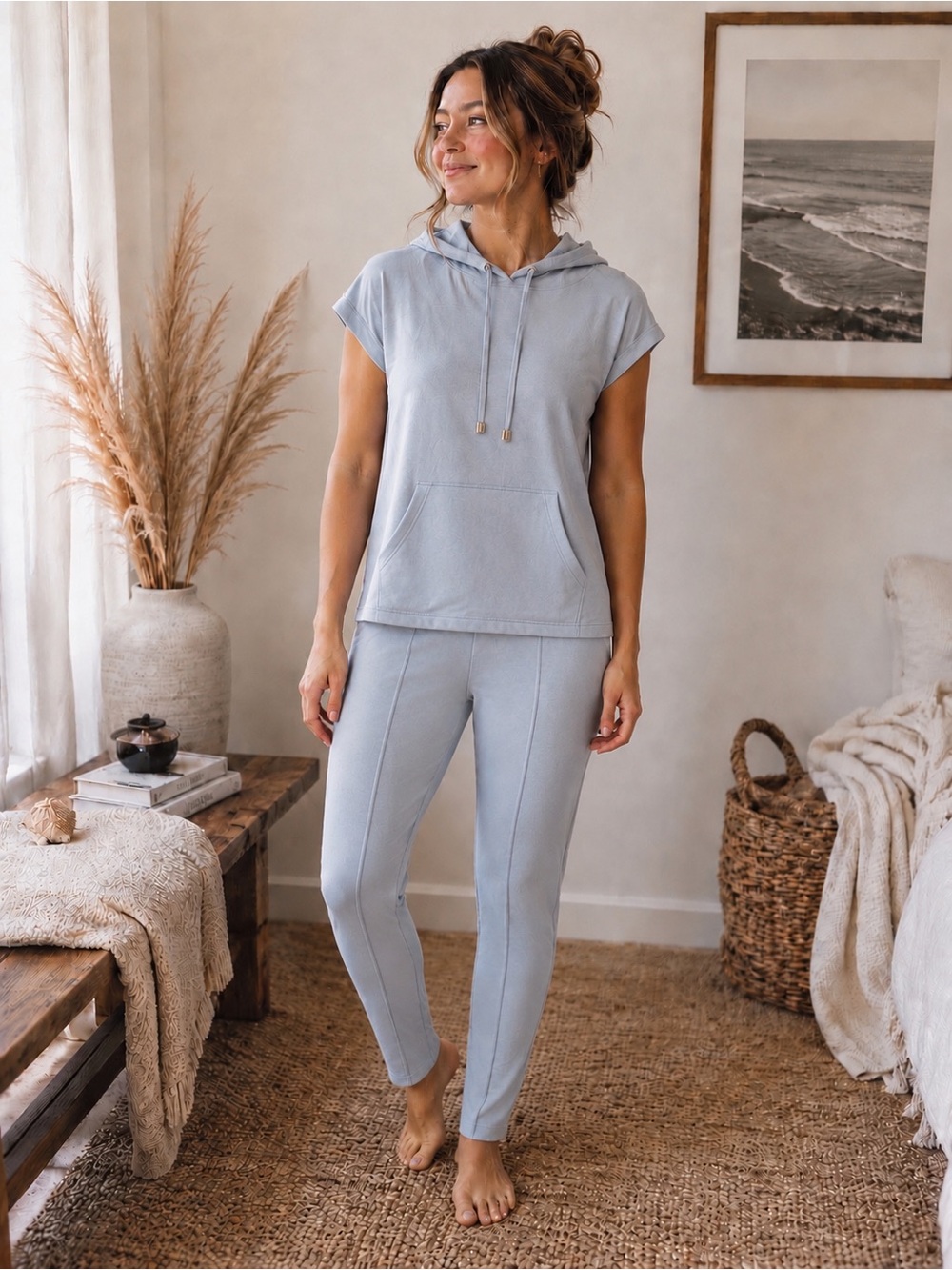 Light Blue Hooded Lounge Set - Soft Pullover & Joggers size large